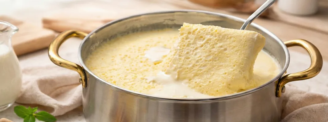 Ev yapımı doğal kaymak ve yoğun kıvamlı kaymak tabakası